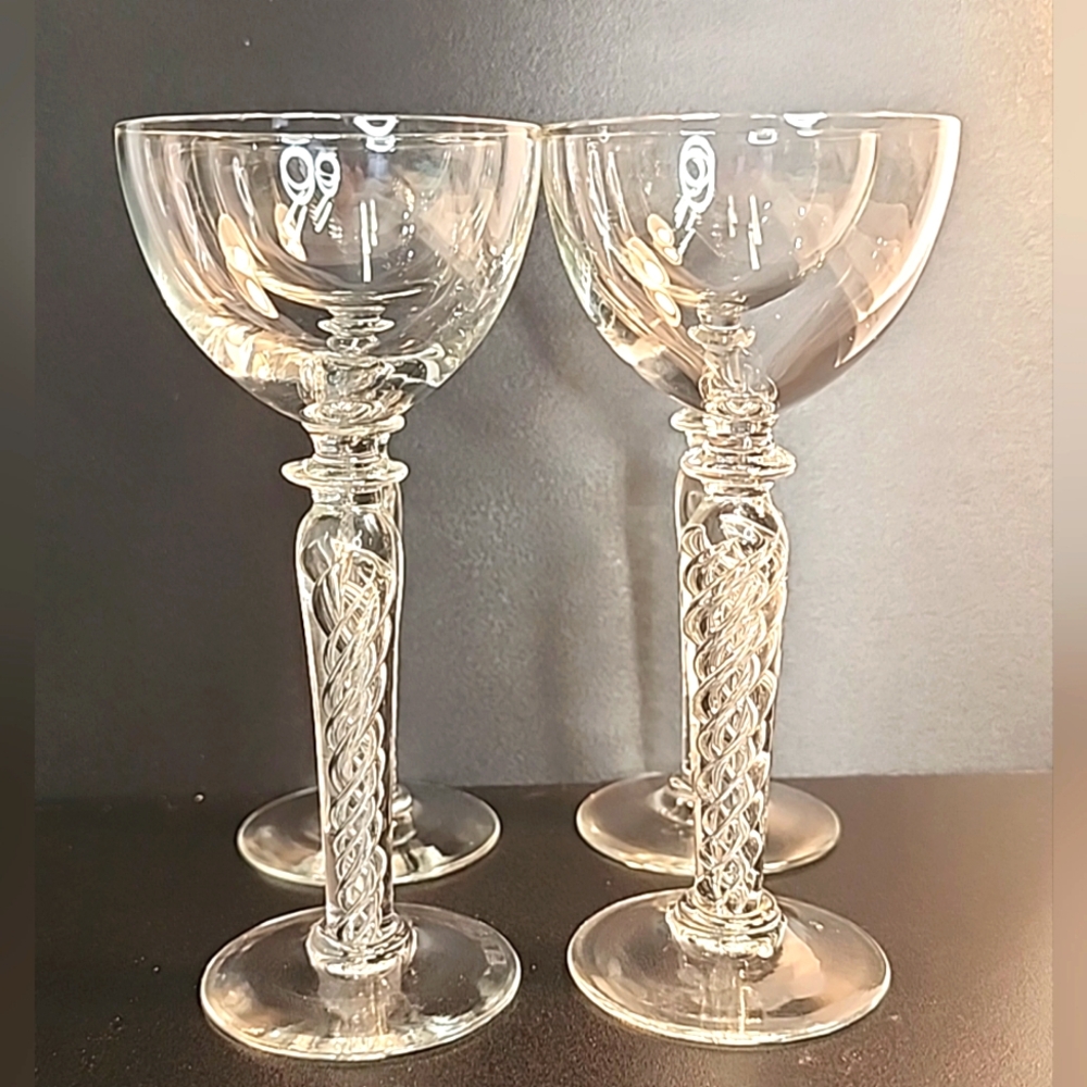 Vtg Blefeld Crystal SWIRLETTE Air Twist Cordial Glasses x 4 Aperitif Liqueur 50s